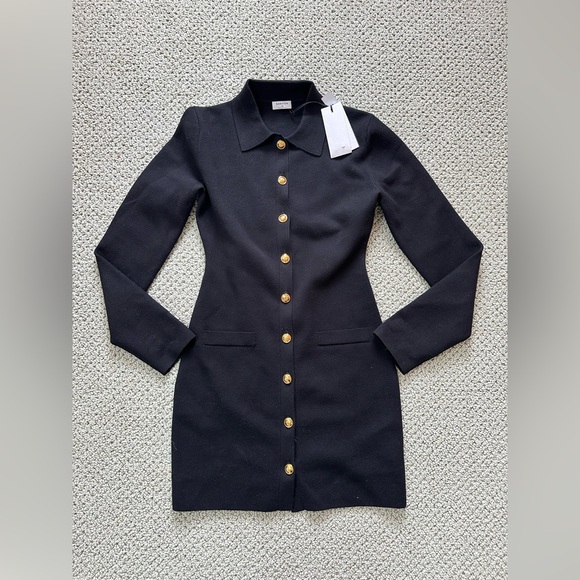 Aritzia Dresses & Skirts - NWT Aritzia Babaton black mini knit dress with gold buttons XS